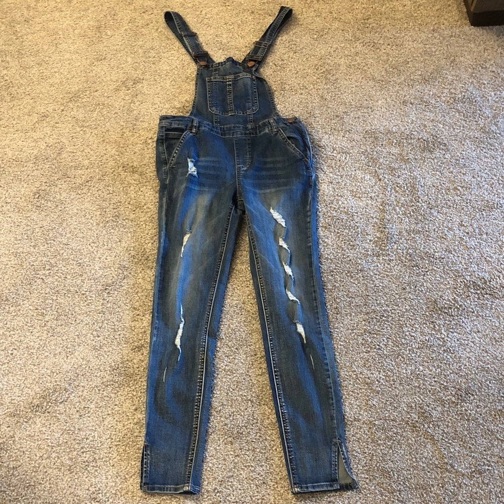Dollhouse Distressed Blue Denim Overalls